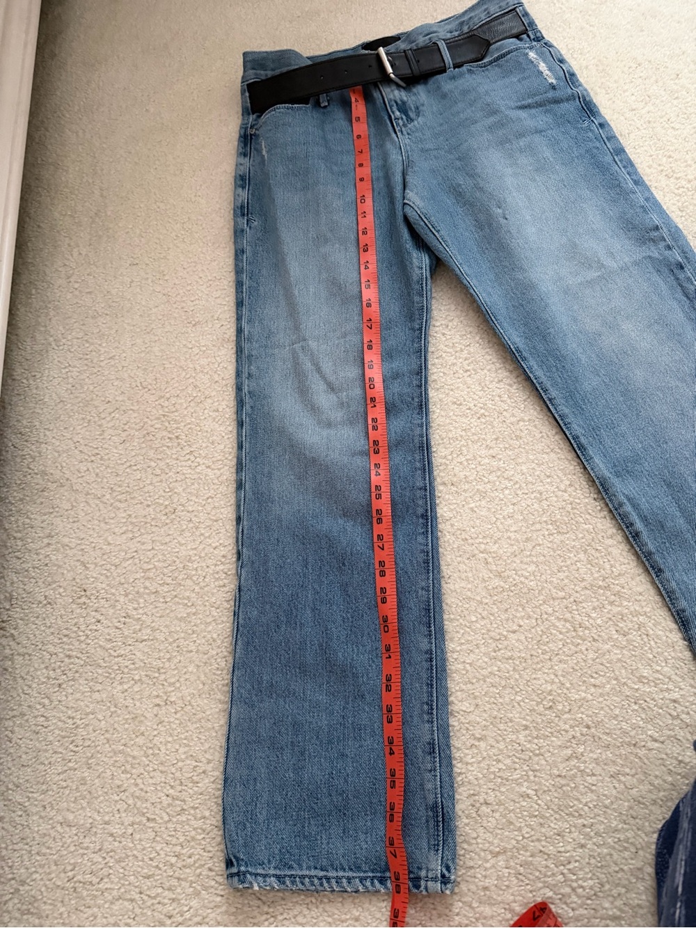RtA Dexter Half Belt Jeans Straight Leg Factory Distressed Blue Wash Denim Small - Picture 5 of 13